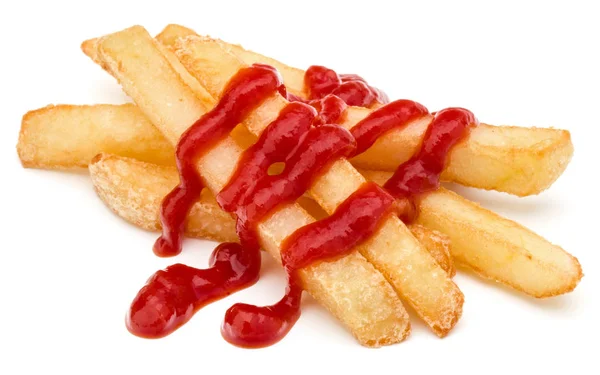 Franska stekt potatis med ketchup isolerad på vit bakgrund — Stockfoto