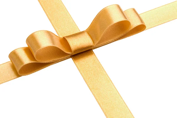 Fita de presente de ouro festivo e arco isolado no fundo branco — Fotografia de Stock