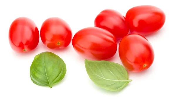 Taze erik domates fesleğen yaprak beyaz arka plan üzerinde izole — Stok fotoğraf