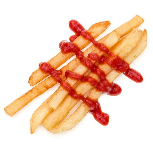 Batatas Fritas Francesas Com Ketchup Isolado Sobre Fundo Branco — Fotografia de Stock