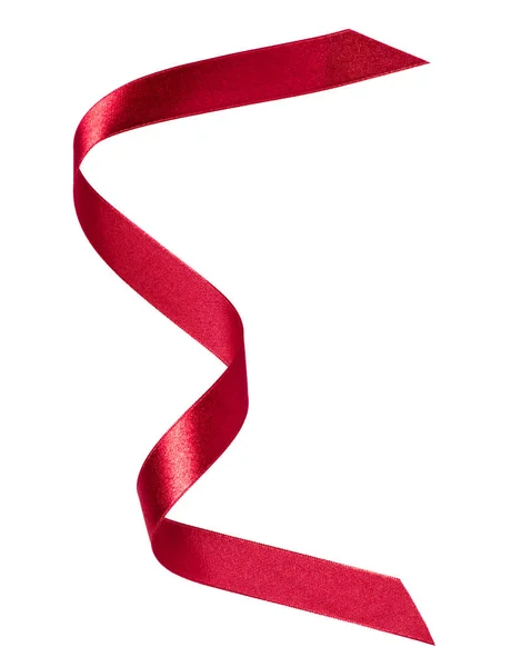 Shiny satin ribbon in red color isolated on white background clo — Stock Photo, Image