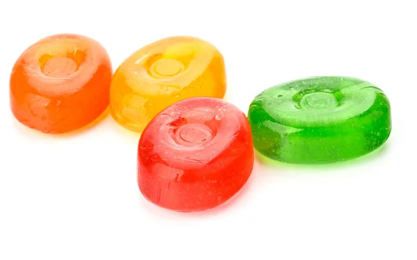 Fyra färgglada frukt hårt socker godis, kokt sweeties eller suga — Stockfoto