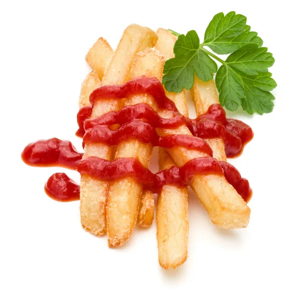 Franska Stekt Potatis Med Ketchup Isolerad Vit Bakgrund — Stockfoto