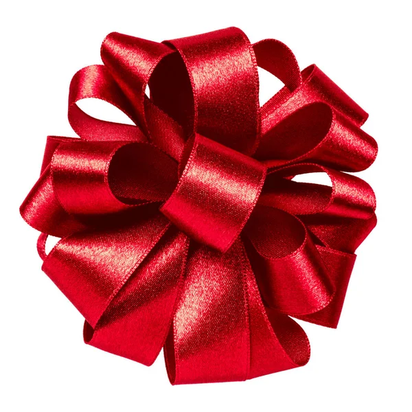 Big round bow in red color isolated on white background close up — Stock Photo, Image