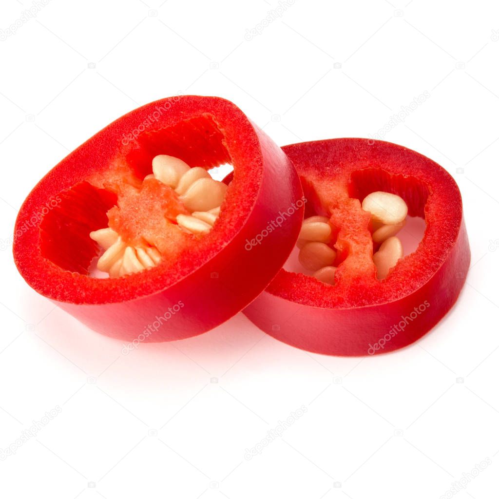 sliced red chili or chilli cayenne pepper isolated on white  bac