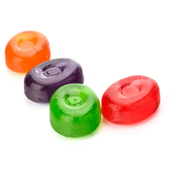 Τέσσερα Από Πολύχρωμα Φρούτα Σκληρό Ζάχαρη Καραμέλες Βρασμένο Sweeties Δαμάσκηνα — Φωτογραφία Αρχείου