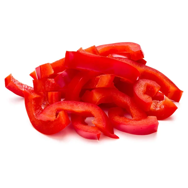 Κόκκινη γλυκιά πιπεριά κομμένη λωρίδες που απομονώνονται σε λευκό φόντο — Φωτογραφία Αρχείου