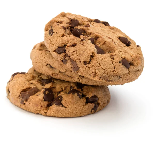 Trois biscuits aux pépites de chocolat isolés sur fond blanc. Doux — Photo