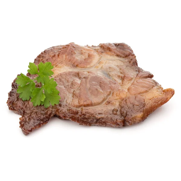 Варене смажене свиняче м'ясо з листям петрушки прикрашають ізольовано — стокове фото