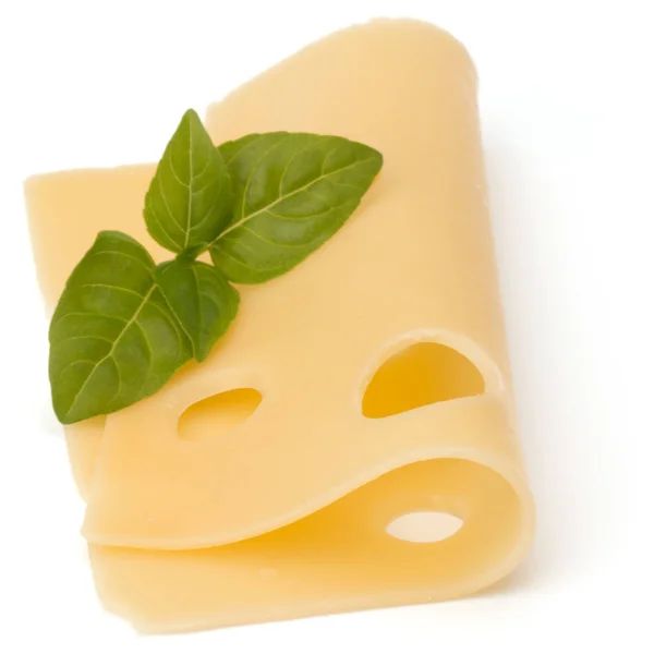 Sýr s bazalkou listy izolované na bílém pozadí — Stock fotografie