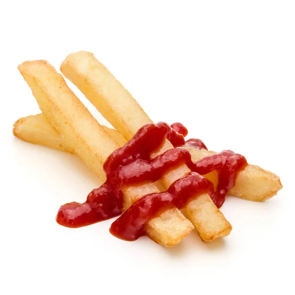 Patatas fritas francesas con salsa de tomate aislada sobre fondo blanco —  Fotos de Stock