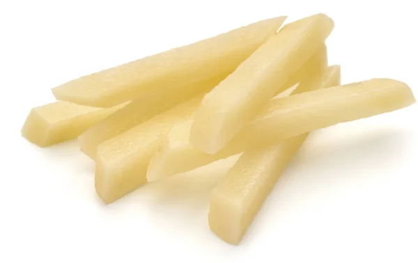 Rauwe Aardappelschijfjes Bereid Voor Frites Geïsoleerd Witte Achtergrond — Stockfoto