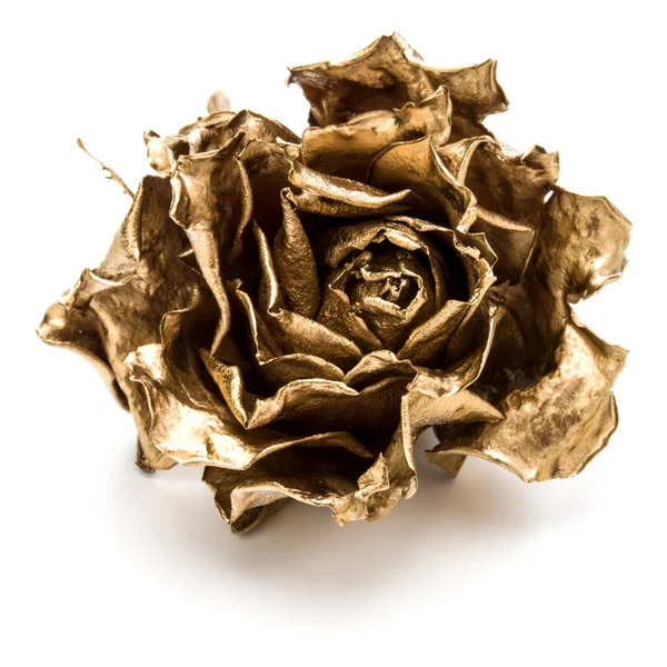 Una Rosa Oro Isolata Fondo Bianco Ritaglio Testa Fiore Oro — Foto Stock