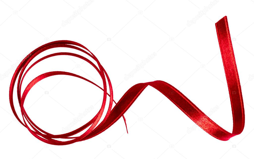 Shiny satin ribbon in red color isolated on white background clo