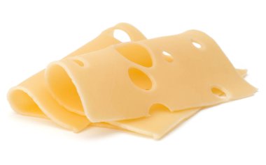 Beyaz arka plan üzerinde izole iki peynir dilimleri