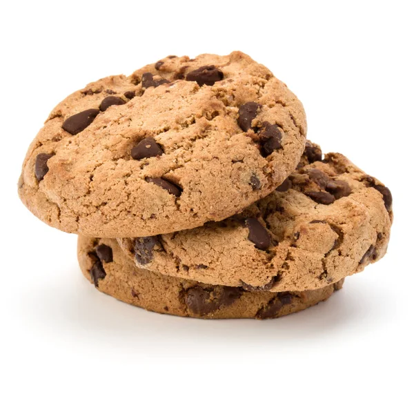 Tři čokoláda čip cookies izolovaných na bílém pozadí. Milé — Stock fotografie