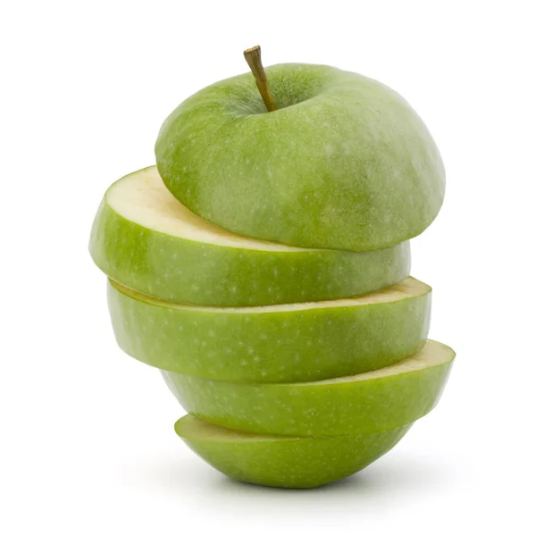 白色背景抠图上孤立的绿色片的苹果 — 图库照片