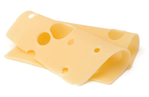 Δύο φέτες τυρί που απομονώνονται σε λευκό φόντο — Φωτογραφία Αρχείου