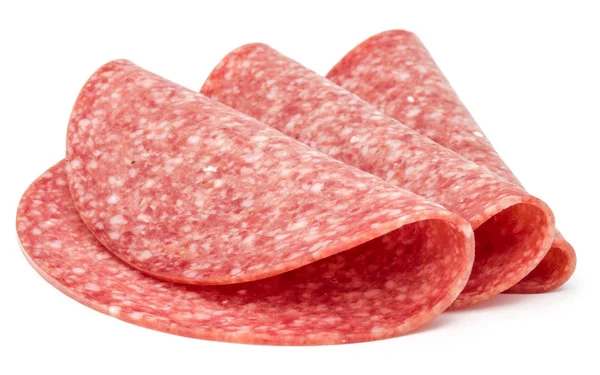 Salami rökt korv skivor isolerad på vit bakgrund — Stockfoto