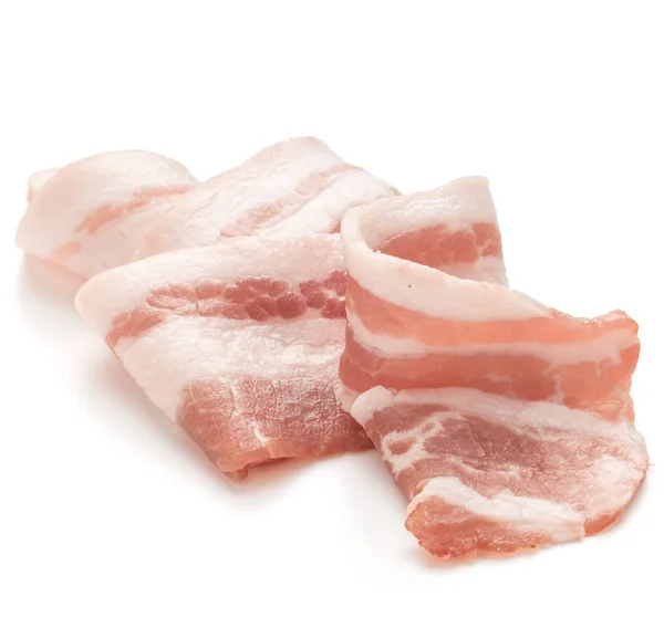 Bacon de porco fatiado isolado no recorte de fundo branco — Fotografia de Stock