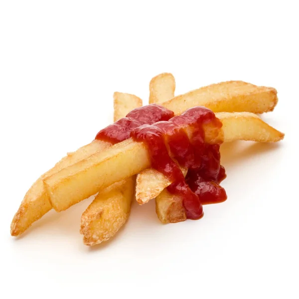 Batatas fritas francesas com ketchup isolado sobre fundo branco — Fotografia de Stock