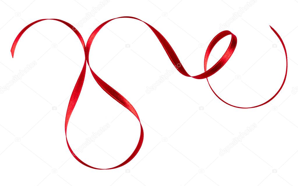 Shiny satin ribbon in red color isolated on white background clo