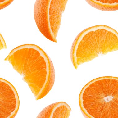 Turuncu meyve seamless modeli. Beyaz arka plan üzerinde izole turuncu kesimleri. Gıda arka plan.