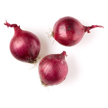 Beyaz arka plan kesme, üstten görünüm izole kırmızı soğan