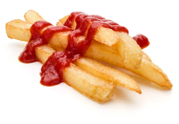 Patate Fritte Francesi Con Ketchup Isolato Sfondo Bianco — Foto Stock