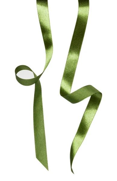 Lesklá Saténová Stuha Zelené Barvě Izolované Bílém Pozadí Zblízka — Stock fotografie