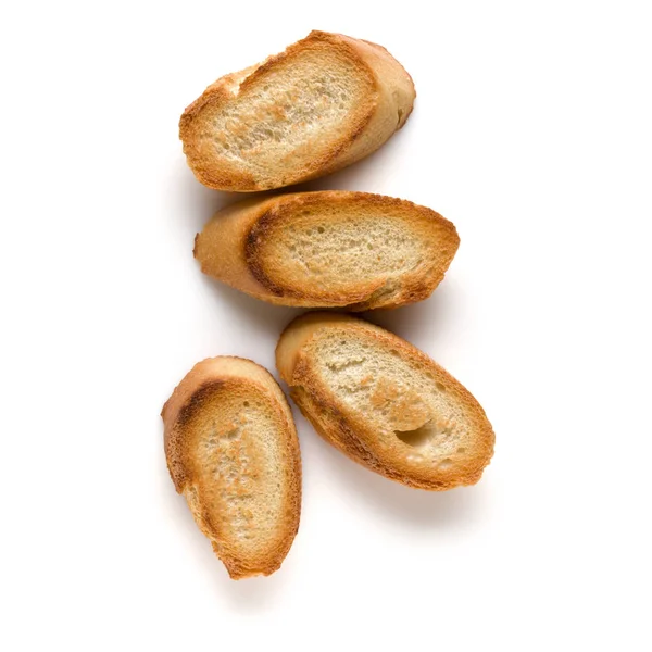 Rebanadas Baguette Tostadas Aisladas Sobre Fondo Blanco Cerca Brindis Crouton —  Fotos de Stock