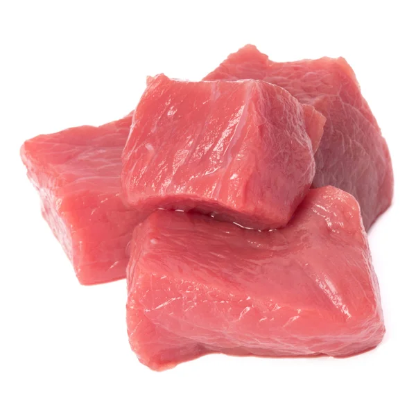 Trozos Carne Res Picada Cruda Aislados Fondo Blanco Recortado —  Fotos de Stock