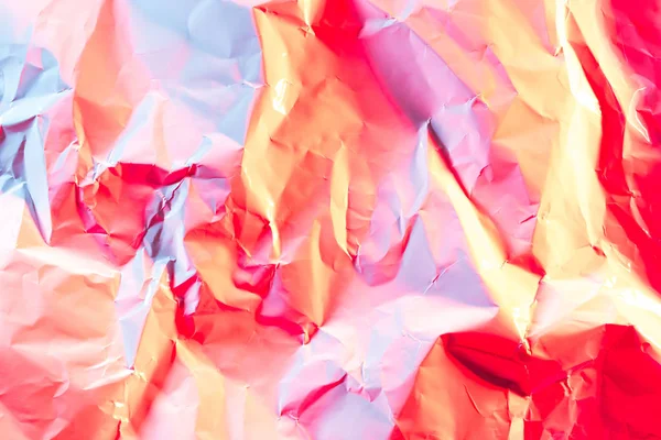 Crushed Paper Background Vibrant Bold Gradient Holographic Neon Colors Fire — Stock Photo, Image