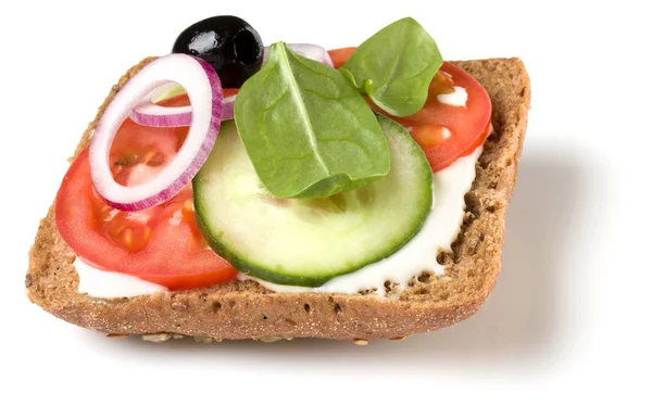 Otevřené Překližované Sendvič Crostini Izolovaných Bílém Pozadí Closeup Vegetariánské Canape — Stock fotografie