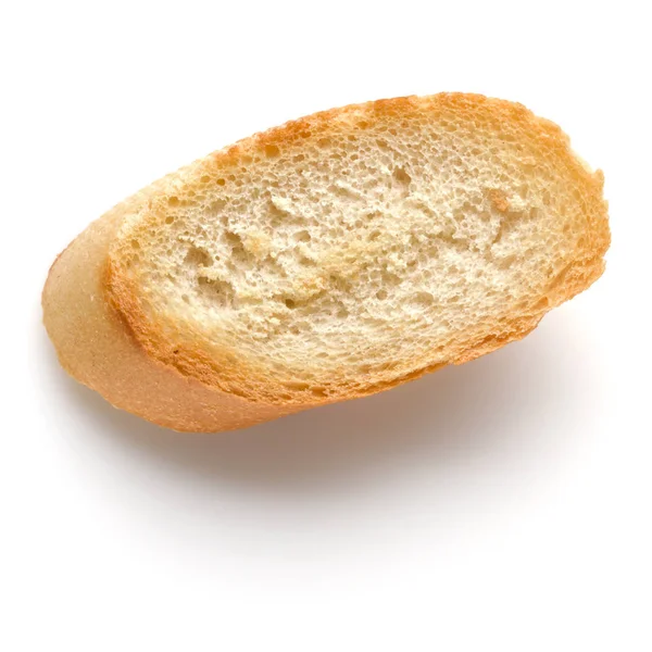 Rozpečenou Bagetou Řezu Izolovaných Bílém Pozadí Zblízka Toast Krutonem Pohled — Stock fotografie