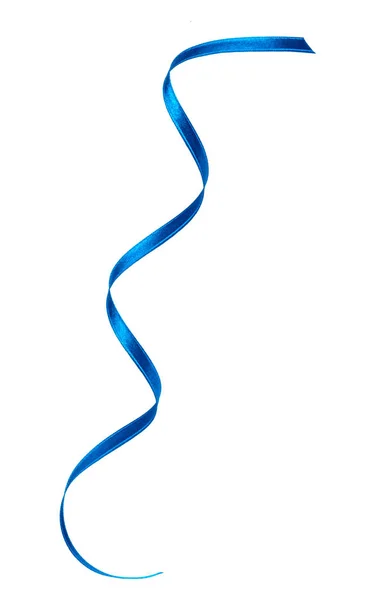 Блискуча Атласна Стрічка Синього Кольору Ізольована Білому Тлі Крупним Планом — стокове фото