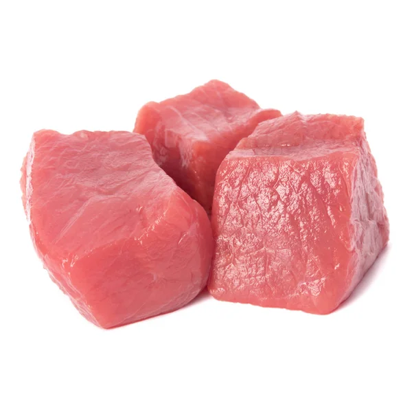 Trozos Carne Res Picada Cruda Aislados Fondo Blanco Recortado —  Fotos de Stock