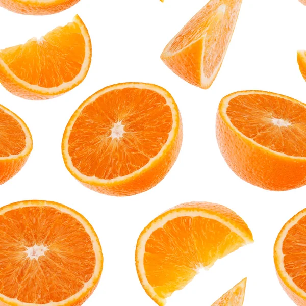 Modello Senza Cuciture Frutta Arancione Segmenti Arancioni Isolati Sfondo Bianco — Foto Stock