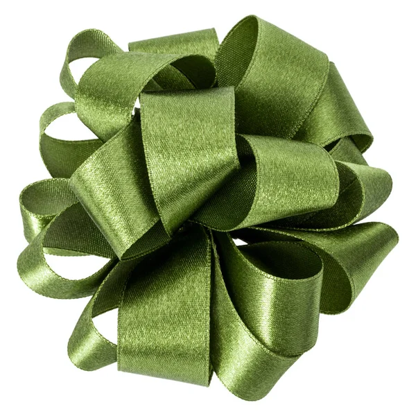 Stor Rund Rosett Grön Färg Isolerad Vit Bakgrund Bow Bild — Stockfoto