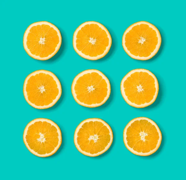 Fruit Pattern Orange Slices Blue Background — Stock Photo, Image