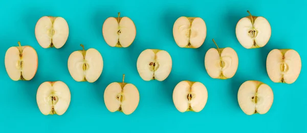 Fruit Pattern Apple Halves Blue Background — Stock Photo, Image