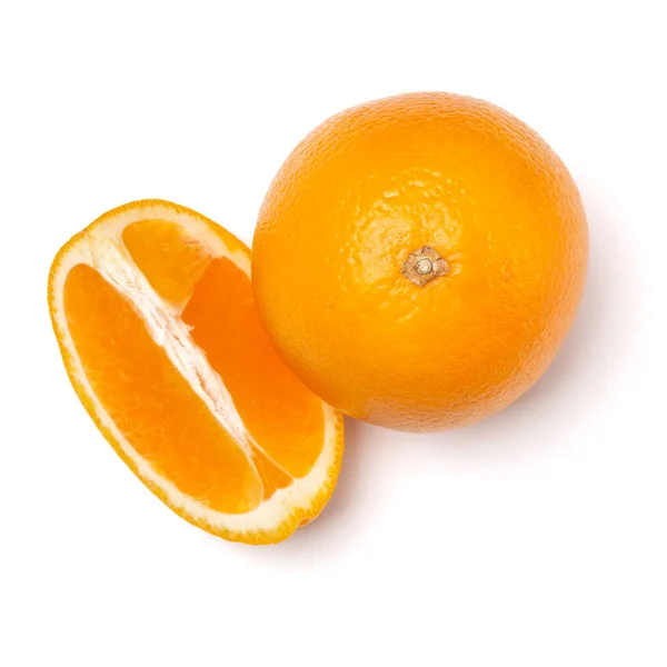 Orangenfrucht Mit Scheibe Isoliert Auf Weißem Hintergrund — Stockfoto