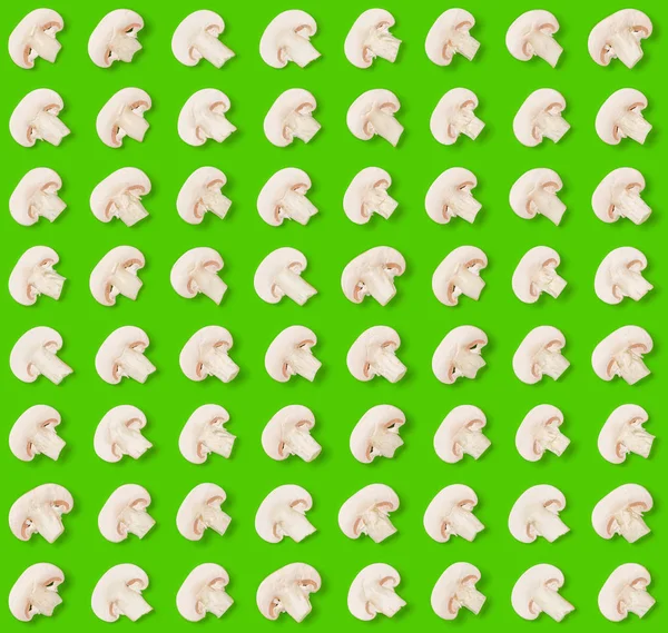 Nahtloses Muster Von Champignon Scheiben Auf Grünem Hintergrund — Stockfoto