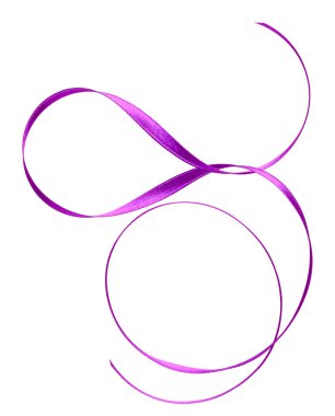 Beyaz arka plan üzerinde izole lavanta renkli parlak saten kurdele kapatın. Dekorasyon için kurdele resmi.