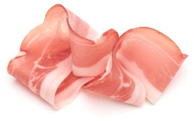 İtalyan prosciutto crudo veya jamon. Çiğ jambon. Beyaz arkaplanda izole