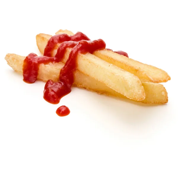 Frans Gebakken Aardappelen Met Ketchup Geïsoleerd Witte Achtergrond — Stockfoto