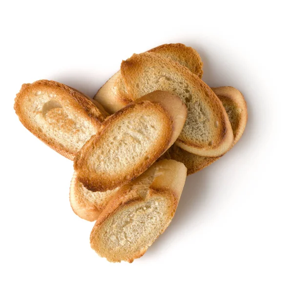 Rebanadas Baguette Tostadas Aisladas Sobre Fondo Blanco Cerca Brindis Crouton —  Fotos de Stock