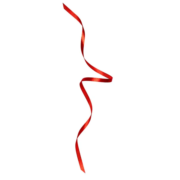 Błyszczący Satynową Tasiemką Kolorze Czerwonym Białym Tle Bliska Wstążka Obraz — Zdjęcie stockowe