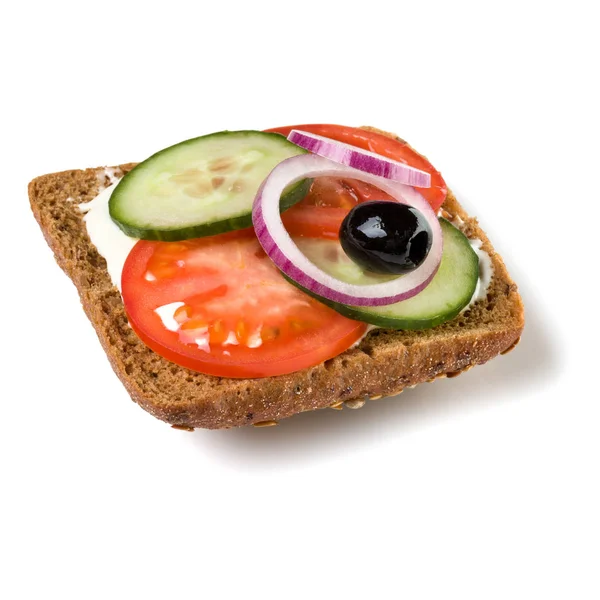 Öppna Inför Smörgås Crostini Isolerad Vit Bakgrund Närbild Vegetarisk Kanape — Stockfoto