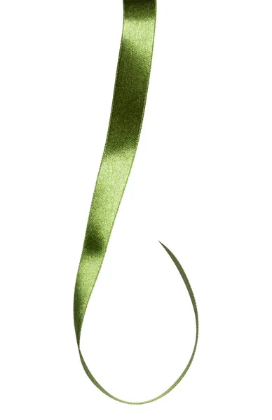 Glänzende Satinband Grüner Farbe Isoliert Auf Weißem Hintergrund Nahaufnahme Bandbild — Stockfoto
